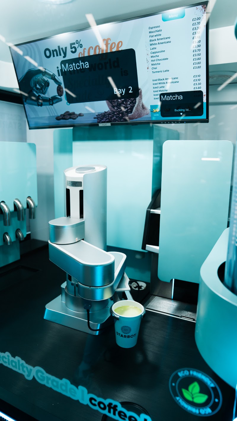 Starbot robot barista preparing a drink